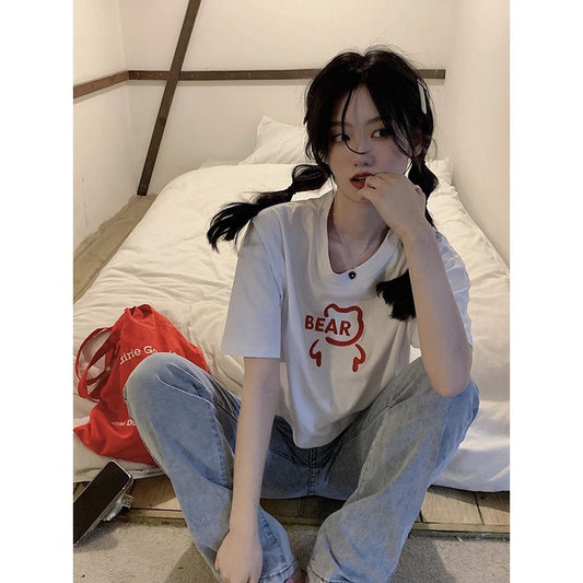 Pekanbaru Crop Top Lebar Bear Hitam Putih Merah Atasan Polos Sablon Berkualitas Beruang Simple Unik Elegan Aesthetic Kaos Beruang Korean Style