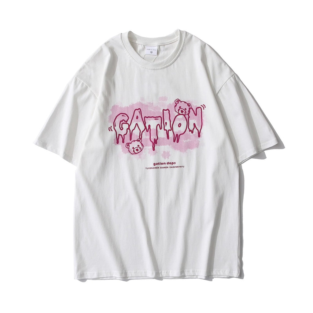 Kaos Oversize Gation Beruang Two Tone Ombre Dops Japanese Hitam Putih Pink Abu-Abu Soft Color T-shirt Couple Unisex Unik Berkualitas Korean Style