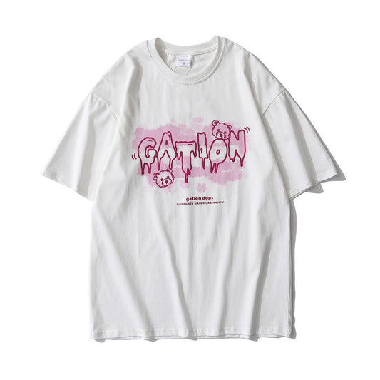 Pekanbaru Kaos Oversize Gation Beruang Two Tone Ombre Dops Japanese Hitam Putih Pink Abu-Abu Soft Color T-shirt Couple Unisex Unik Berkualitas Korean Style