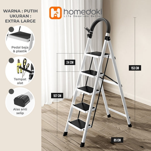 Pekanbaru Homedoki Tangga Rumah Lipat Tangga Besi Lipat 3/4 Step Household Steel Ladder/ Tangga Lipat Aluminium 4 Step Premium Ladder