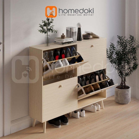 Pekanbaru Homedoki Rak Sepatu / Lemari Sepatu / Rak Susun / Rak Sepatu Susun Tertutup / Rak Sepatu Kayu / Lemari Sepatu Pintu Sliding