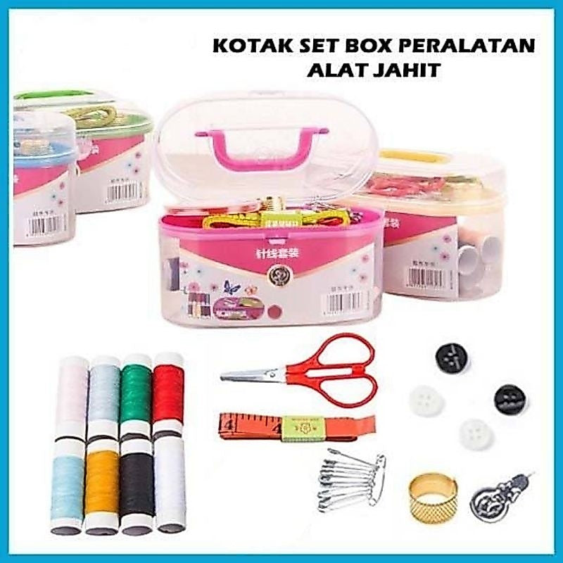 HR-Sewing Set Kit Peralatan Jahit Kotak Box Alat Menjahit Benang Jarum Peniti Meteran Gunting Baju Kain