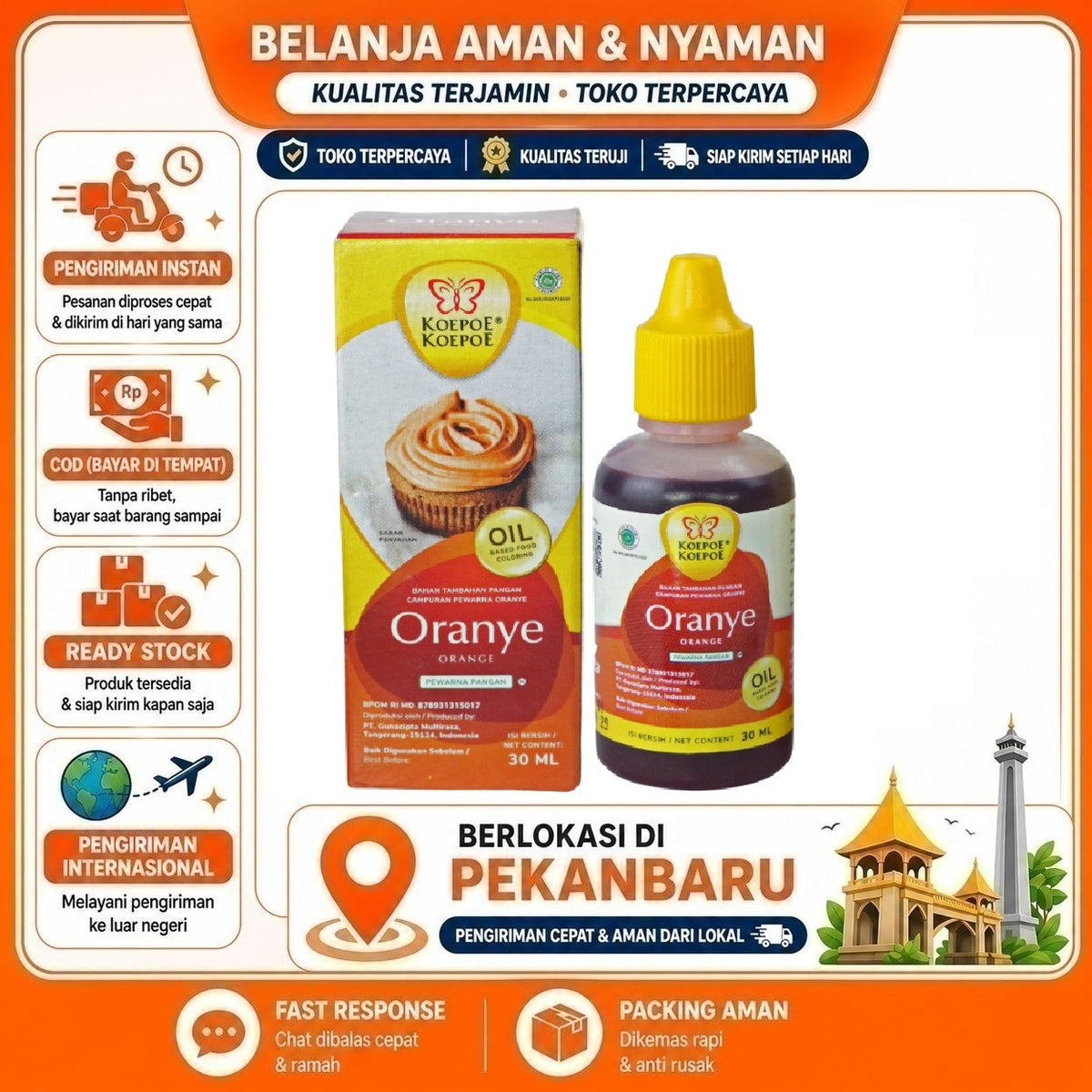 Pekanbaru 30ml Koepoe Koepoe Oranye Oil Based Food Coloring Campuran Pewarna Kue Makanan Halal