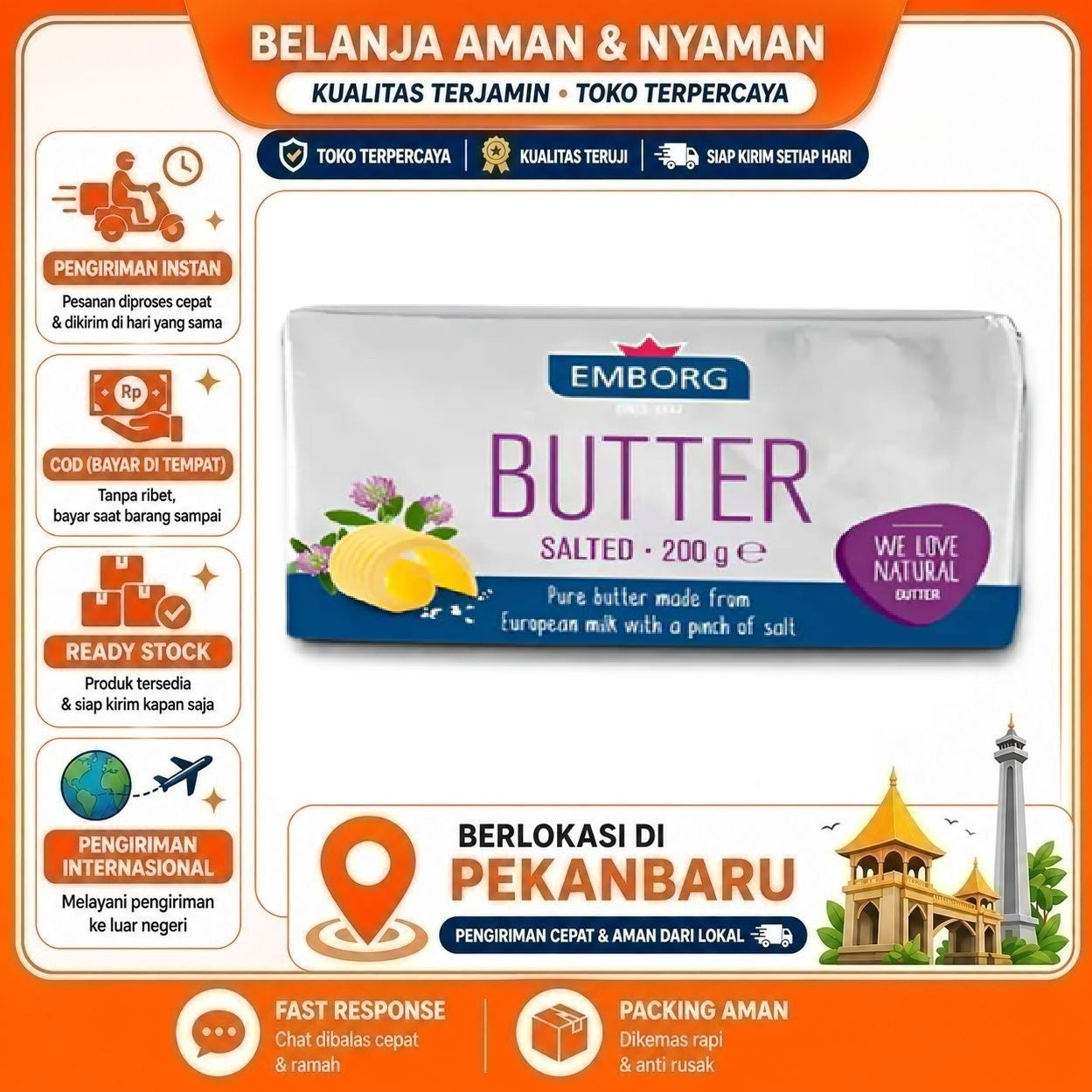 Pekanbaru 200 gr Emborg Butter Salted Mentega Asin Kebutuhan Memasak Bahan Makanan Kue Halal