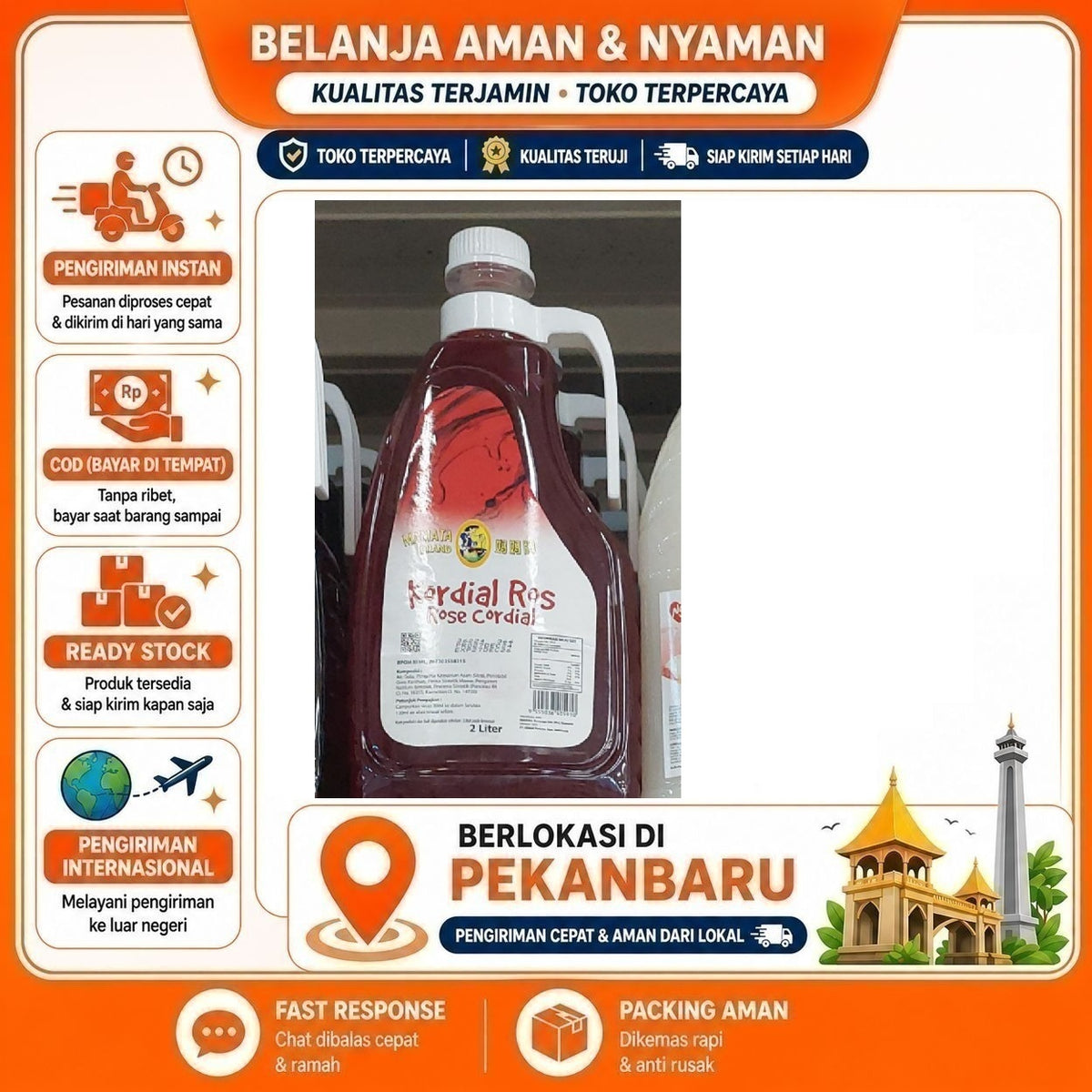 Pekanbaru 2 Liter Mamata Brand Rose Cordial Sirup Encer Kordial Ros Minuman Warna Merah Mawar