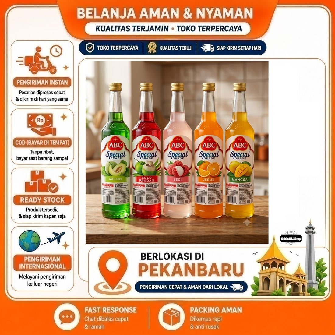 Indofood Freiss Squash Minuman Sirup Rasa Buah Segar Frambozen, Cocopandan, Jeruk, Leci, Melon 460ml