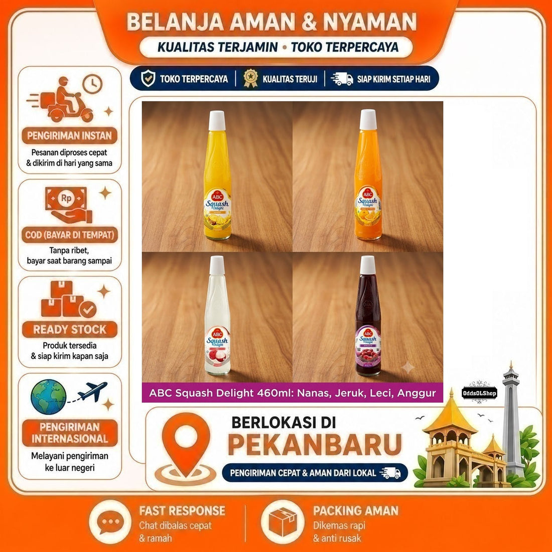 ABC Squash Delight Minuman Sirup Rasa Nanas, Anggur, Leci dan Jeruk Florida, Nenas, Grape, Orange