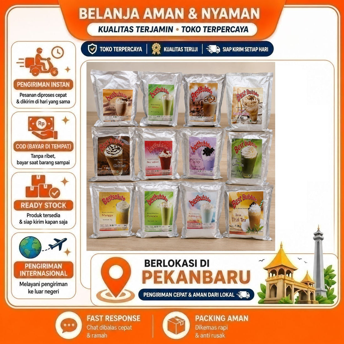 Bestbubble Minuman Serbuk Rasa Mangga, Teh Hijau, Alpukat, Permen Karet, Thai Tea, Talas, Red Velvet