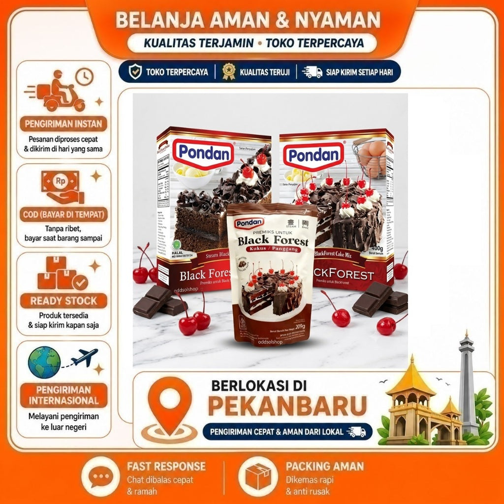 Pondan Black Forest Cake Mix 209 gr + 400 gr, Premiks untuk Kue Blackforest Kukus / Panggang, Halal