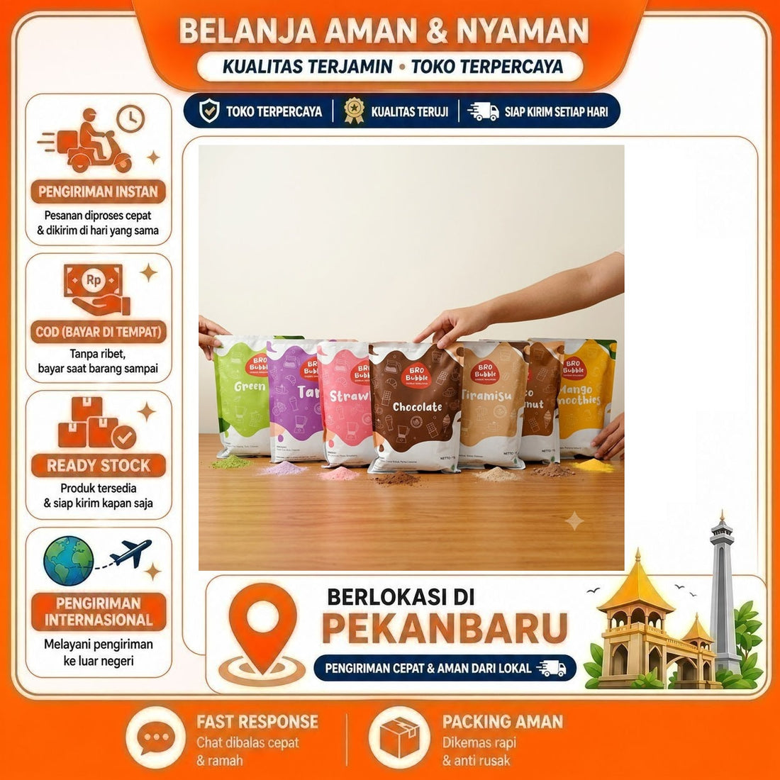 Bro Bubble Minuman Serbuk Rasa Mangga, Cokelat, Tiramisu, Talas, Teh HIjau, Stroberi, Hazelnut, 1 kg