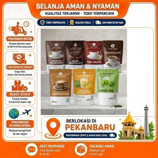 Swan Brand Minuman Serbuk Rasa Cokelat Hitam, Red Velvet, Teh Hijau, Smoothie Mangga, Hazelnut 500gr
