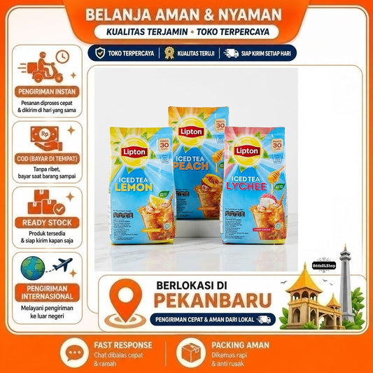 Lipton Iced Tea Instant Powder Drink, Minuman Bubuk Instan Rasa Leci, Lemon, dan Persik, Halal, COD