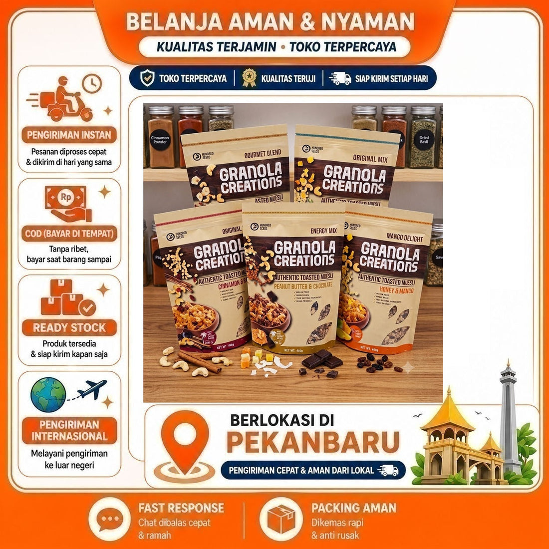 Hundred Seeds Granola Creations 400 gr - Tinggi Serat, Vegan, Cocok untuk Camilan, Makanan Sehat COD