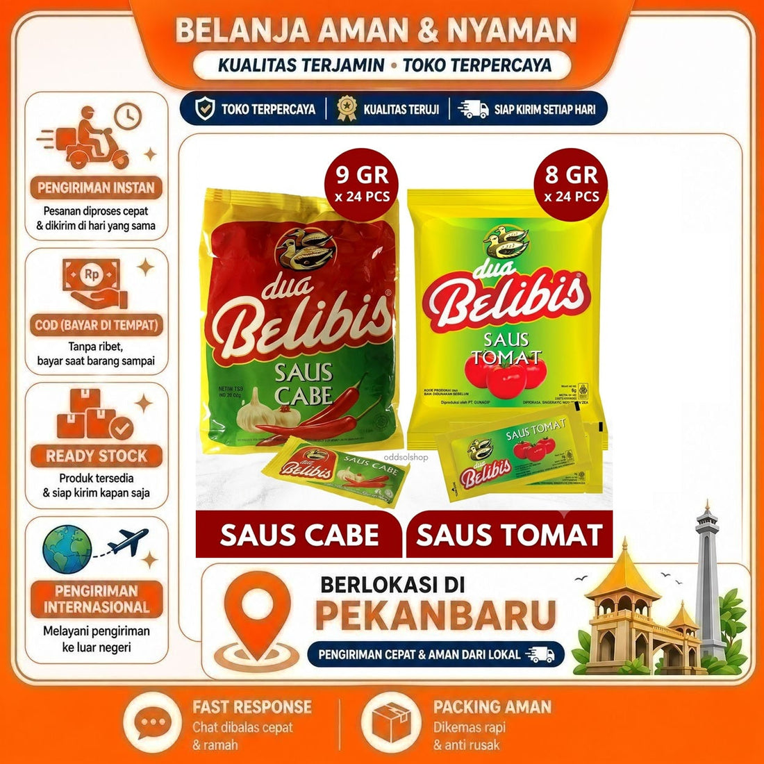 Dua Belibis Saus Cabe, Saus Tomat, Chilli Sauce, Tomato Sauce, Ketchup, 24 Sachet, Bumbu Masak Halal