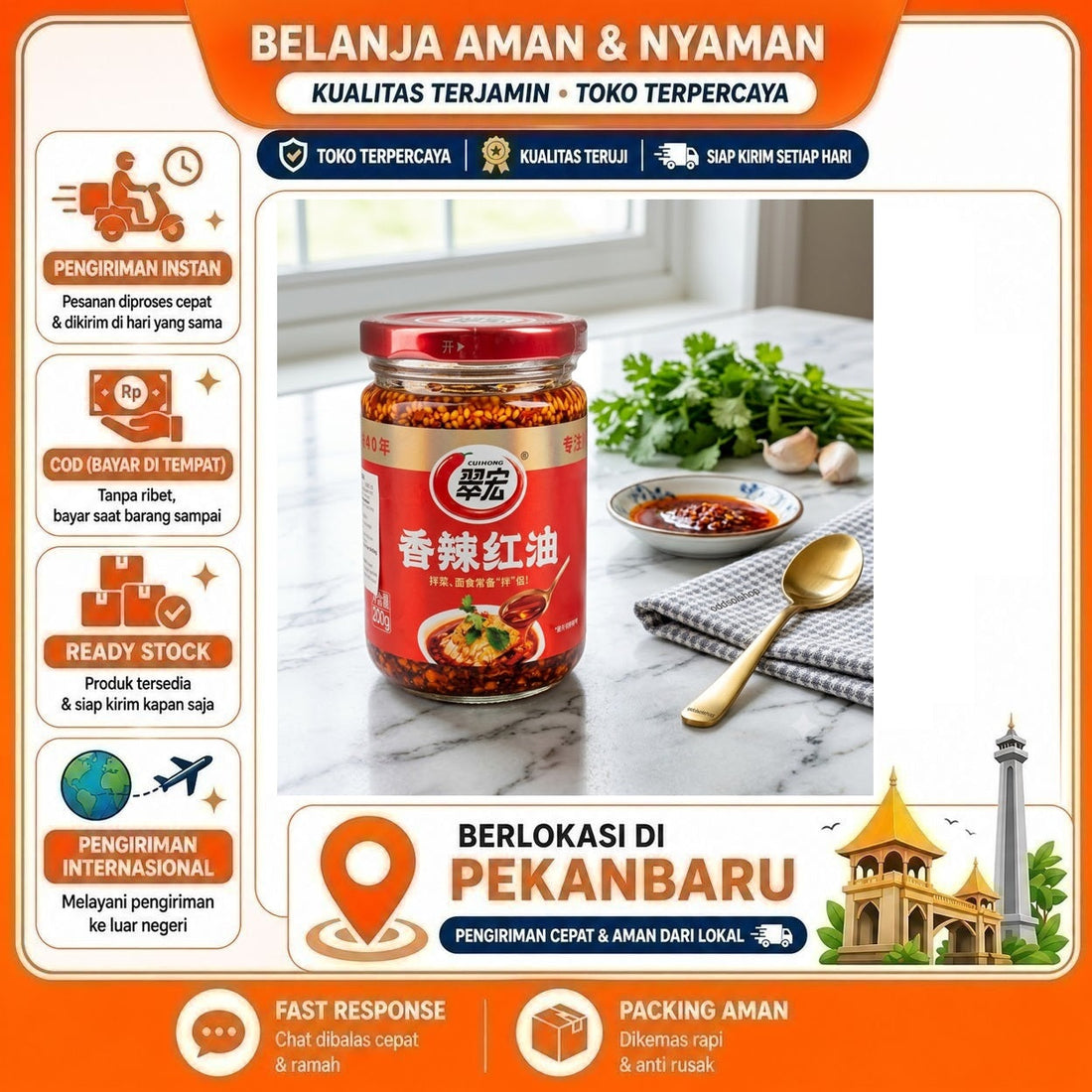 Cuihong Spicy Red Chili Oil 200 gr Minyak Cabai Merah Rasa Pedas, Saus Cabe Pedas, Food Seasoning