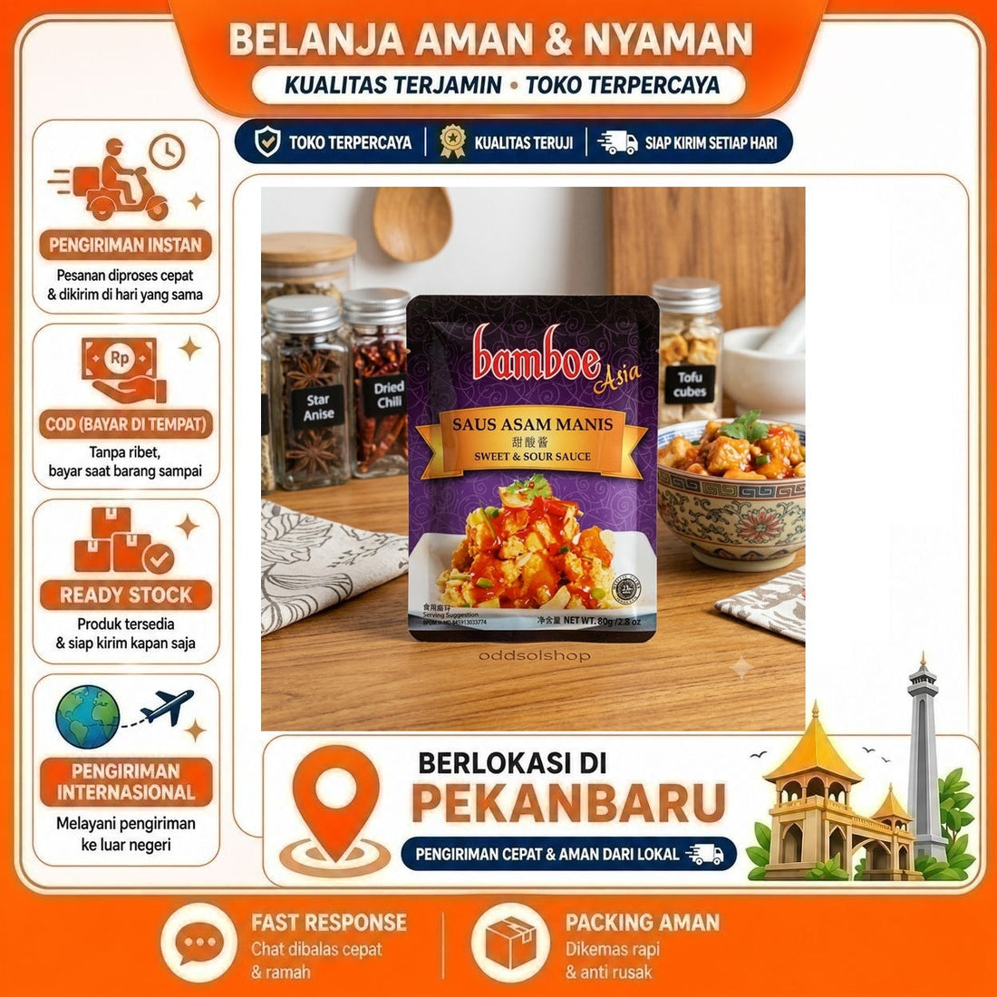Bamboe Asia Saus Asam Manis 80 gr Sweet & Sour Sauce, Kebutuhan Memasak, Bumbu Masak Instan, Halal