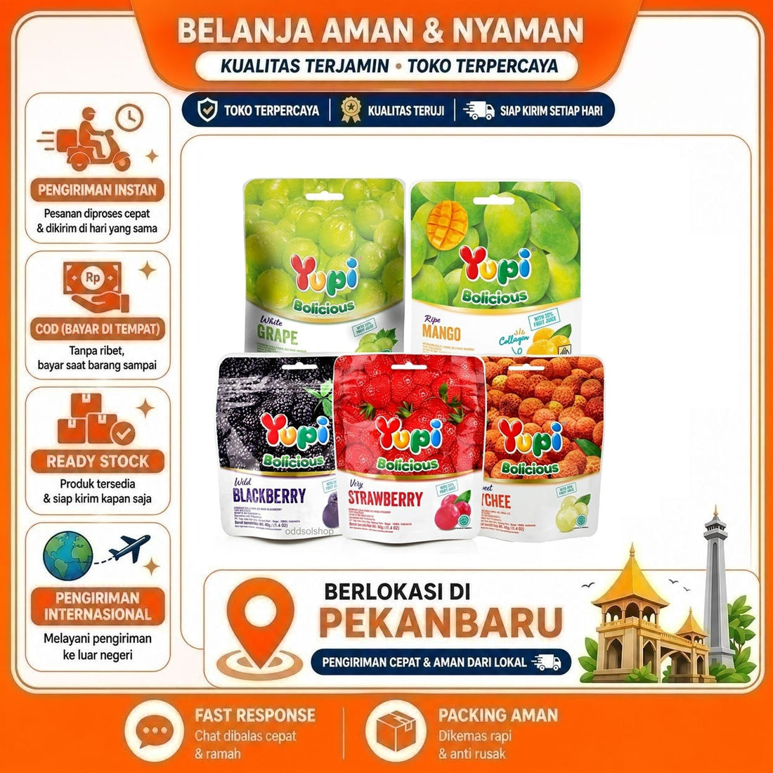 Yupi Bolicious 40 gr Permen Rasa Wild Blackberry, Strawberry Collagen, Mango, Grape, Sweet Lychee