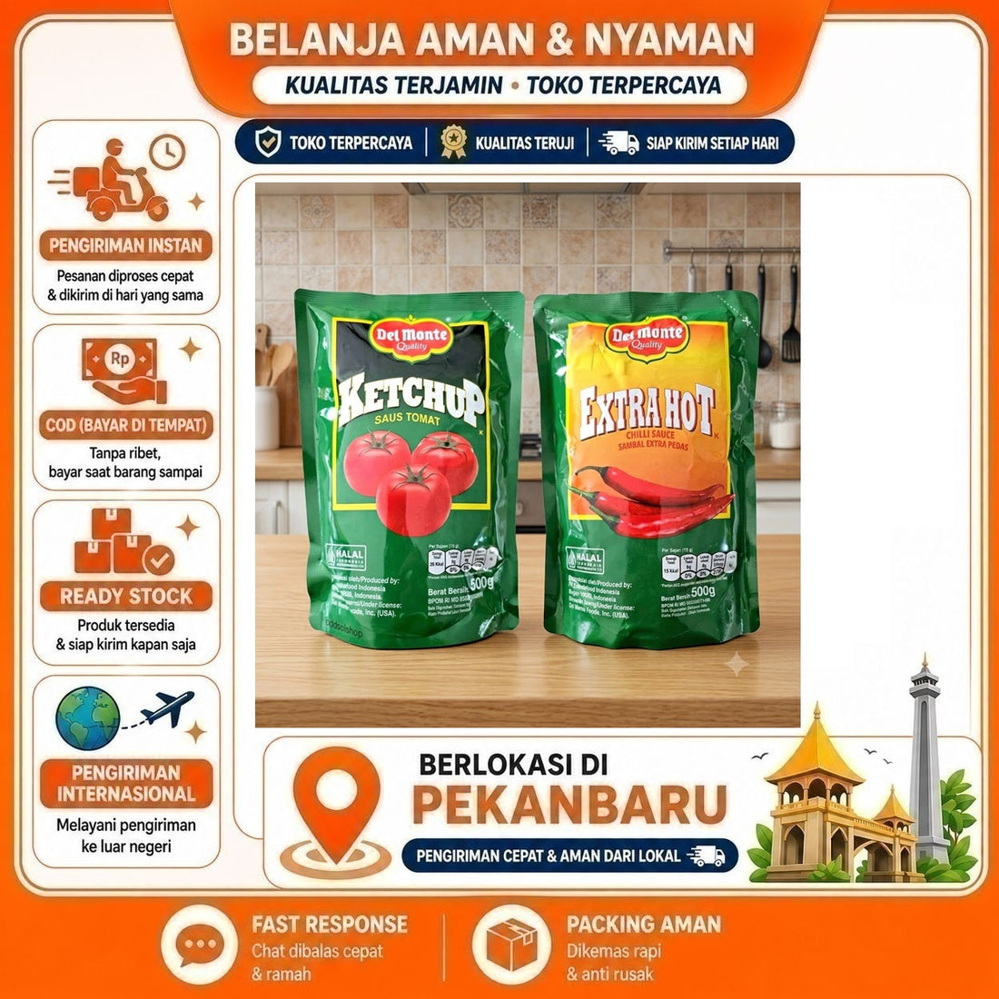 Del Monte Quality Extra Hot Chilli Sauce Sambal Ekstra Pedas, Ketchup Saus Tomat 500 gr Praktis COD
