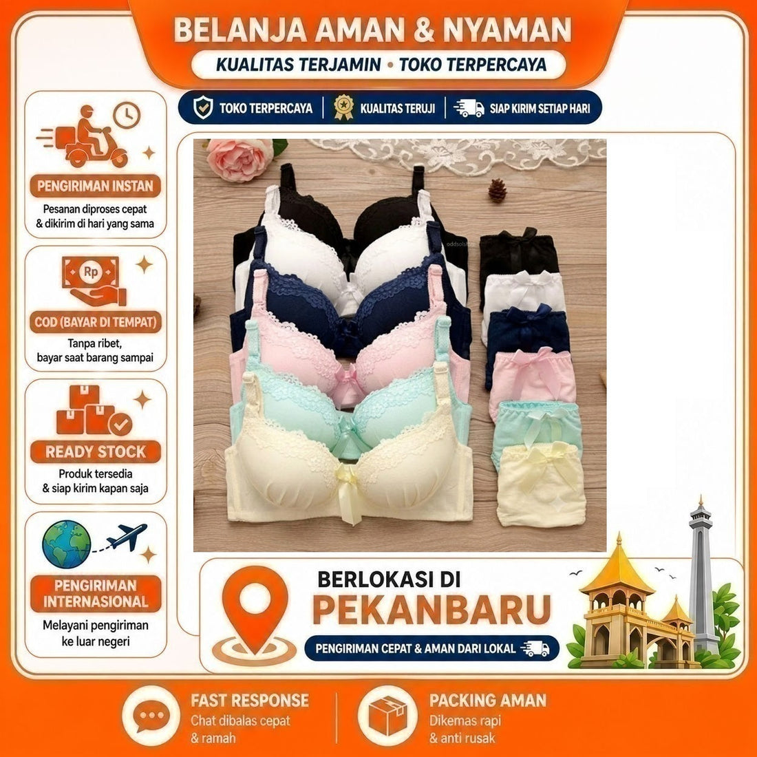 Bra Set Renda Cantik, Tidak Pakai Kawat, Super Premium Quality, Bahan Lembut, Halus, Adem, Nyaman