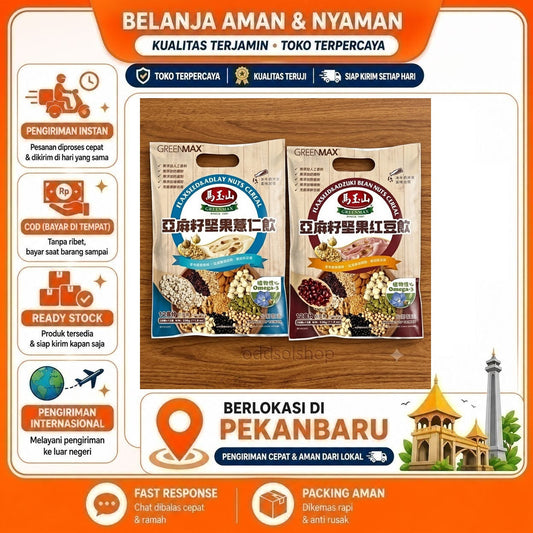 Greenmax Flaxseed & Adlay Nuts Cereal Adzuki Red Beans 12 Sachet, Nutrisi Omega 3, Pilihan Sehat COD