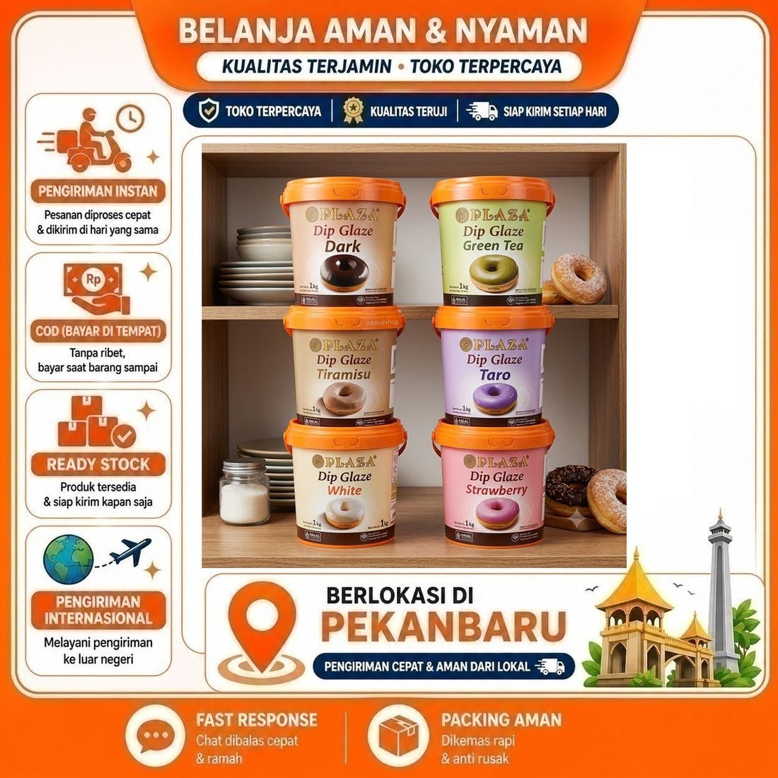 Plaza Dip Glaze 1 kg Rasa Tiramisu, White, Green Tea, Taro, Strawberry, Dark Chocolate, Cokelat, COD