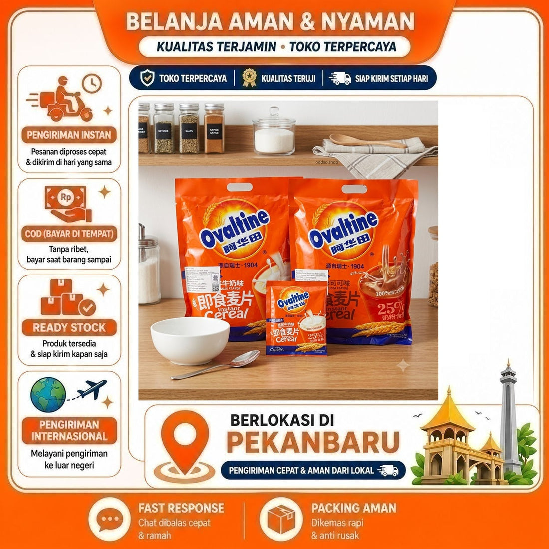 OVALTINE Instant Cereal Malt Cocoa Malt Milk Rasa Susu Coklat 300g 450g 10-15 Sachet, Oatmeal Sehat