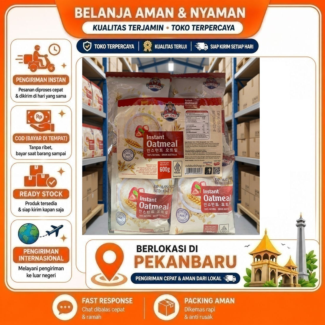 Mr Oat Instant Oatmeal 600 gr Oat Meal Instan, Menu Sarapan, Makanan Sehat, Tinggi Serat, Praktis