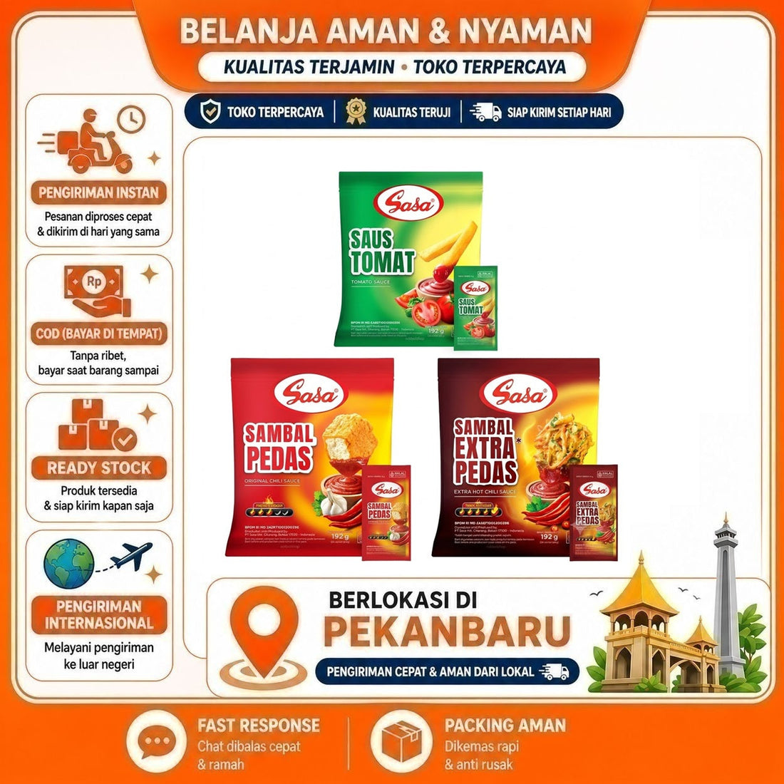 Sasa Saus Tomat, Sambal Pedas, Sambal Ekstra Pedas, Tomato Sauce, Ketchup, Extra Hot, 24 Sachet 8 gr