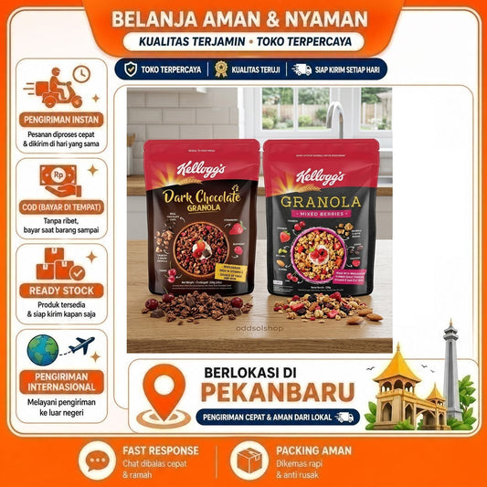 Kellogg's Granola Mixed Berries & Dark Chocolate 220 gr - Makanan Ringan Sehat Berkualitas Halal COD