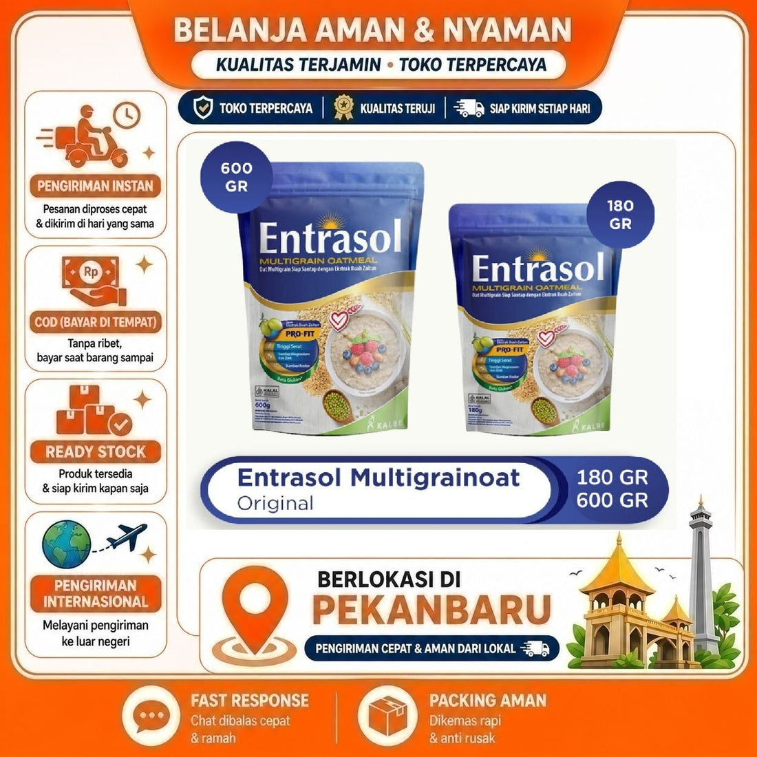 Entrasol Multigrain Oatmeal, Oat Multi-grain Siap Santap dengan Ekstrak Buah Zaitun 180 gr & 600 gr