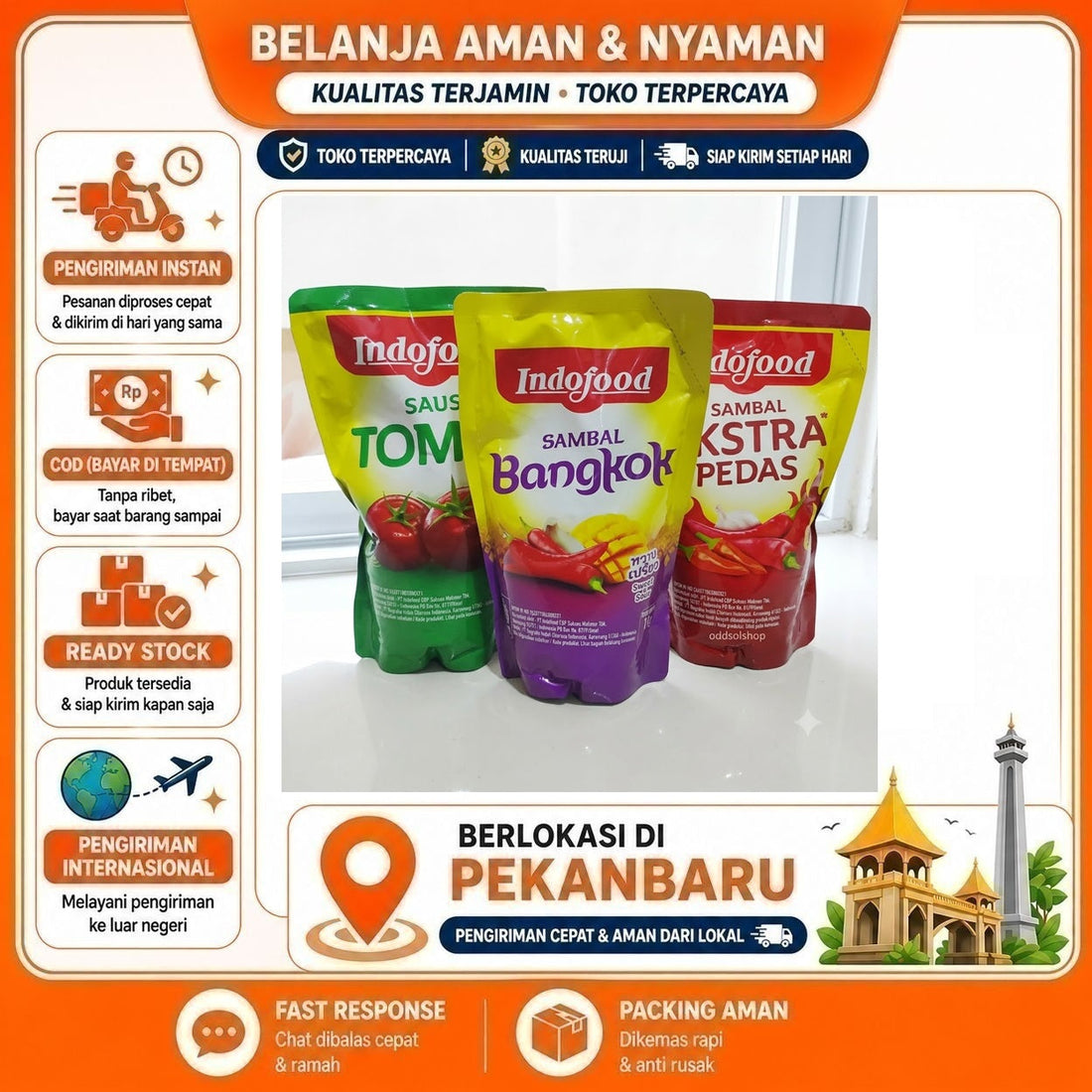 Indofood Sambal Bangkok, Sambal Ekstra Pedas, Saus Tomat, Ketchup, Extra Hot Chili Sauce, Pouch 1 kg