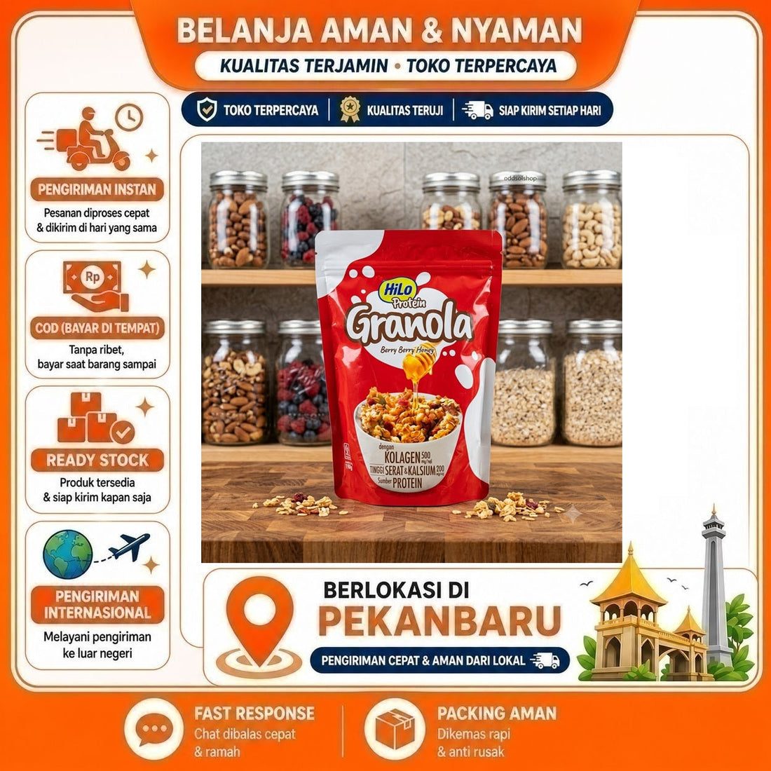 Hilo Protein Granola Berry Berry Honey 150 gr - Kaya Kolagen & Serat, Serat dan Protein Tinggi, COD