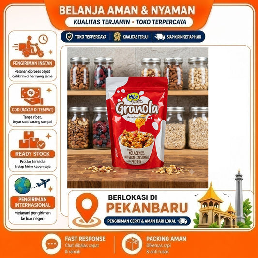 Hilo Protein Granola Berry Berry Honey 150 gr - Kaya Kolagen & Serat, Serat dan Protein Tinggi, COD