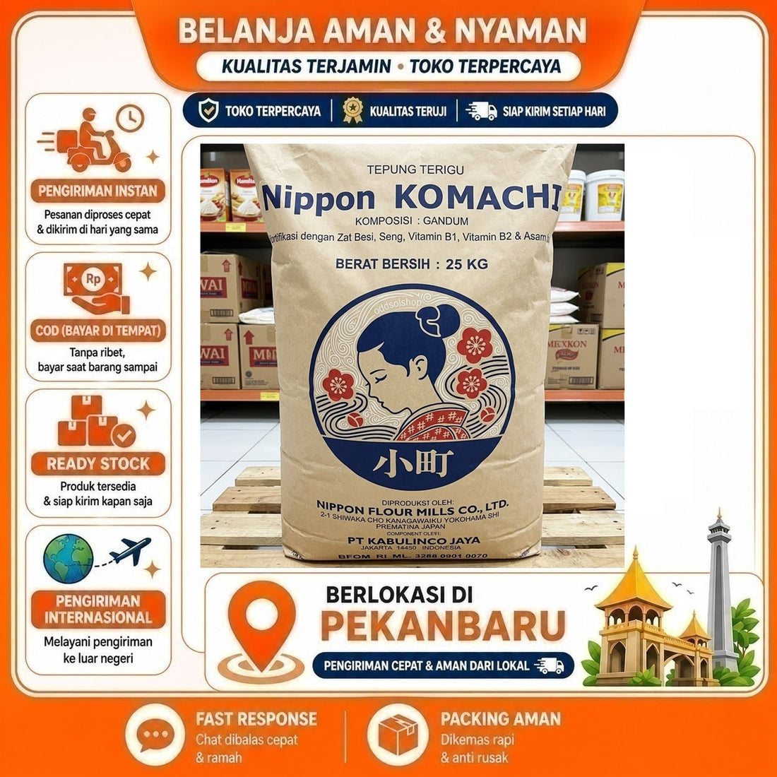 Nippon Komachi Tepung Terigu 1 kg Komposisi Gandum, Tepung Jepang, Protein Tinggi, Tahan Lama, Halal