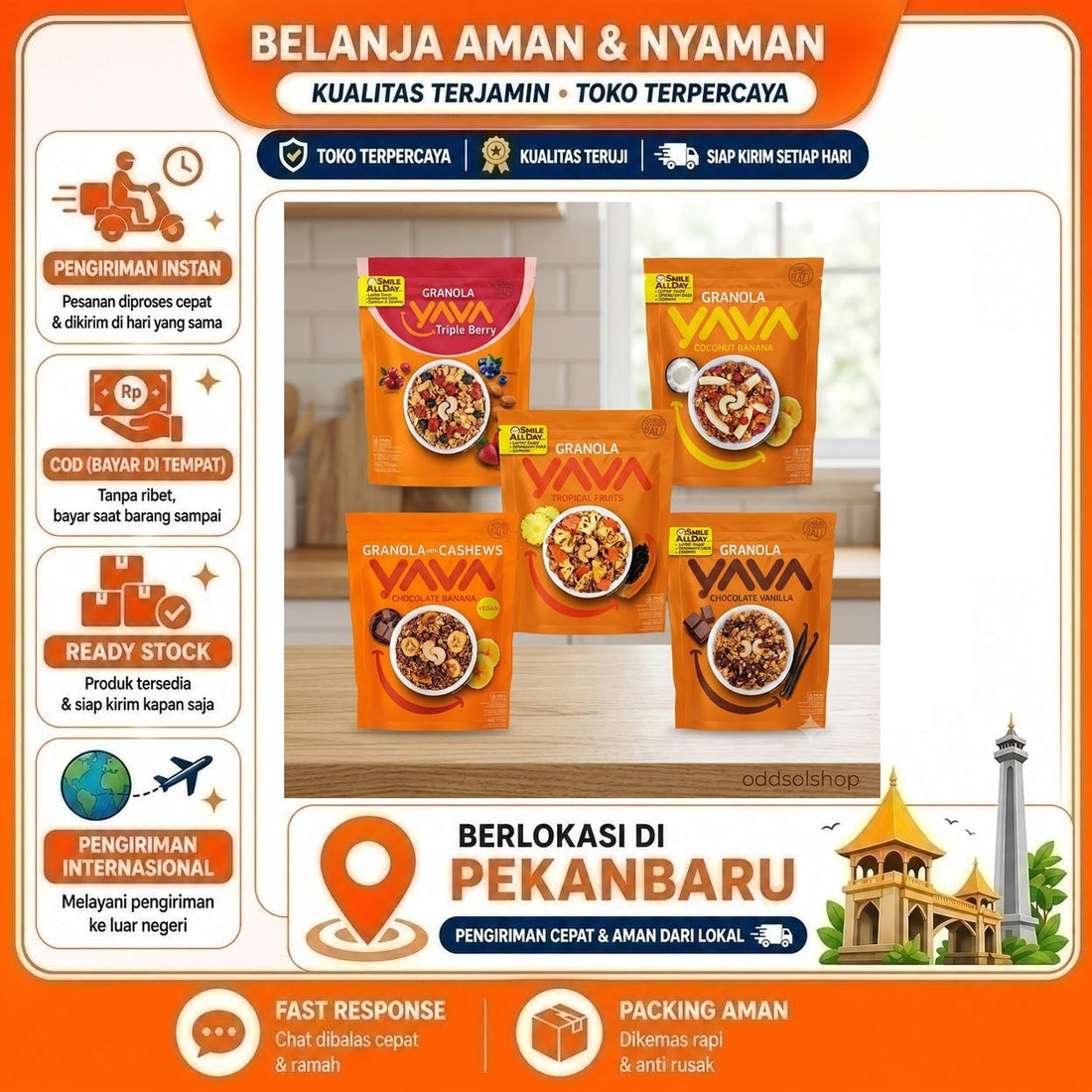 Yava East Bali Granola with Cashews Chocolate Banana, Tropical Fruits, Vanilla, Coconut Banana 400gr