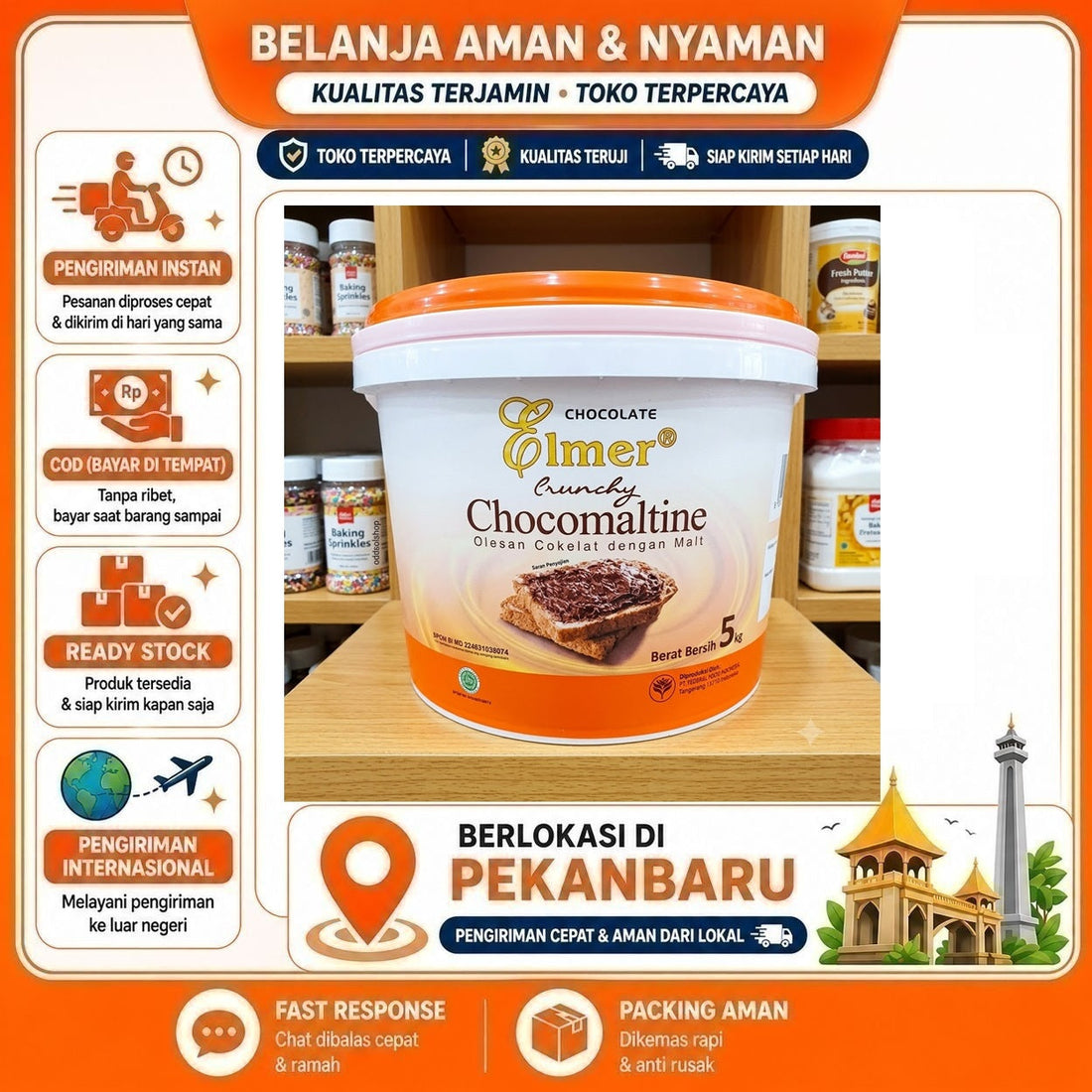Elmer Chocolate Crunchy Chocomaltine 5 kg, Selai Cokelat dengan Malt, Selai Roti, Bahan Kue, Cakes