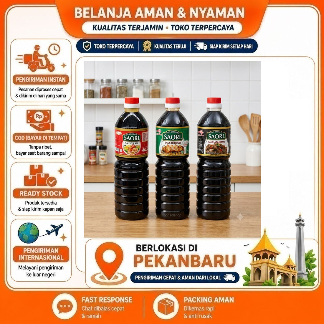 Saori 1 Liter Saus Lada Hitam, Saus Tiram dan Teriyaki Sauce, Kebutuhan Memasak, Bumbu Masak Instan