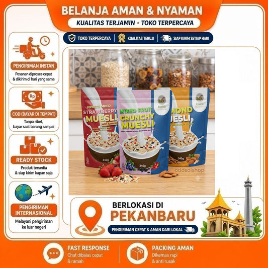 Francis Organic Muesli 340 gr Rasa Mixed Fruit, Almond, Freeze Dried Strawberry with Almond, Halal