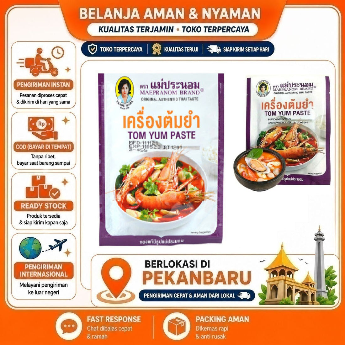 Mae Pranom Tom Yum Paste 50 gr Kebutuhan Memasak, Bumbu Masak Instan, Bumbu Tom Yum Instan Halal 50g