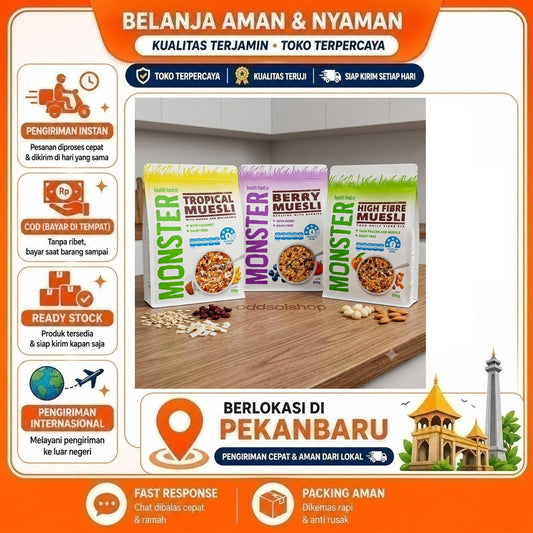 Monster Tropical Muesli, Berry, High Fibre Muesli, Your Daily Fibre Fix, Sereal Tinggi Serat Sehat