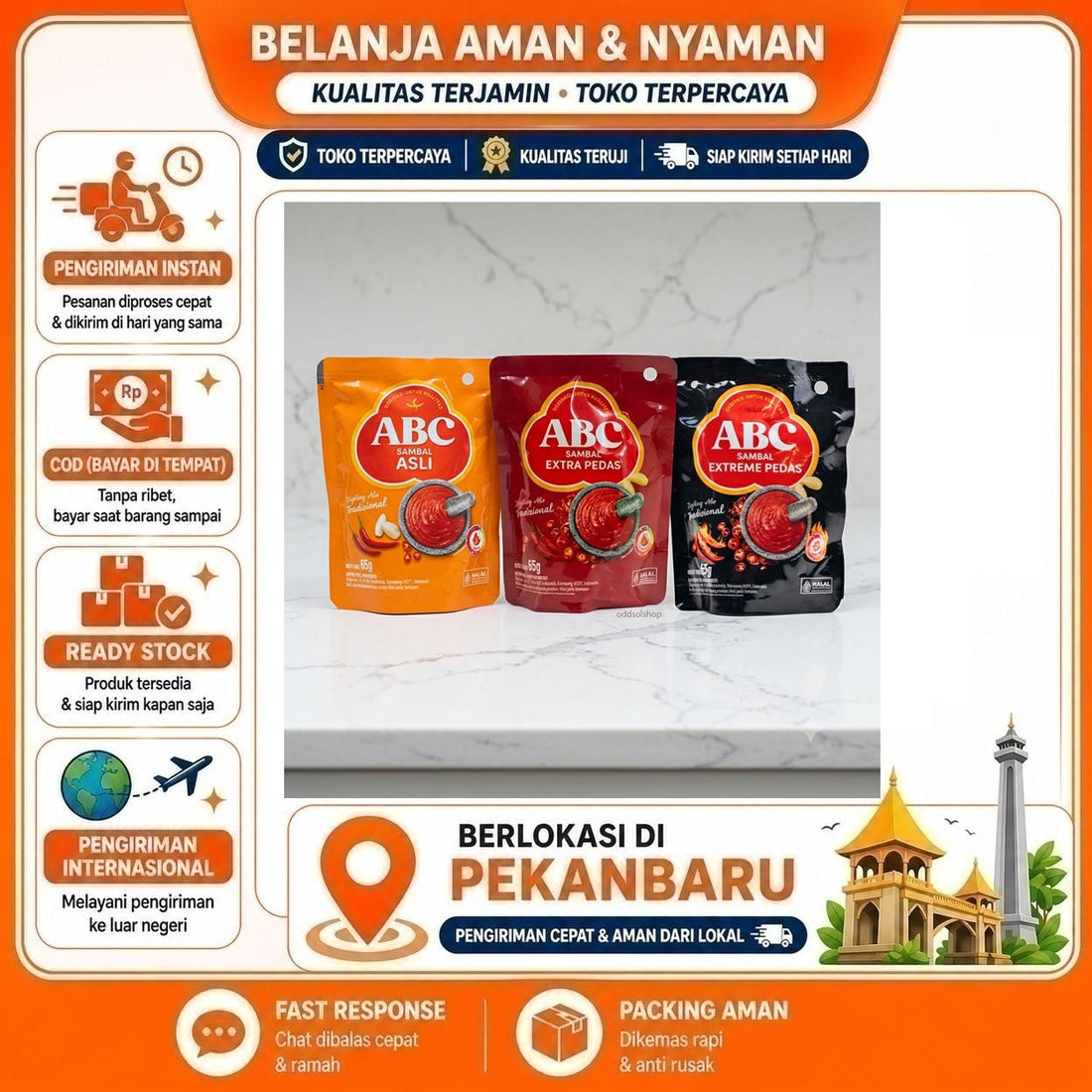 ABC Sambal Asli, Sambal Ekstra Pedas, Extreme Hot, Extra Hot Chili Sauce 65 gr, Kebutuhan Memasak
