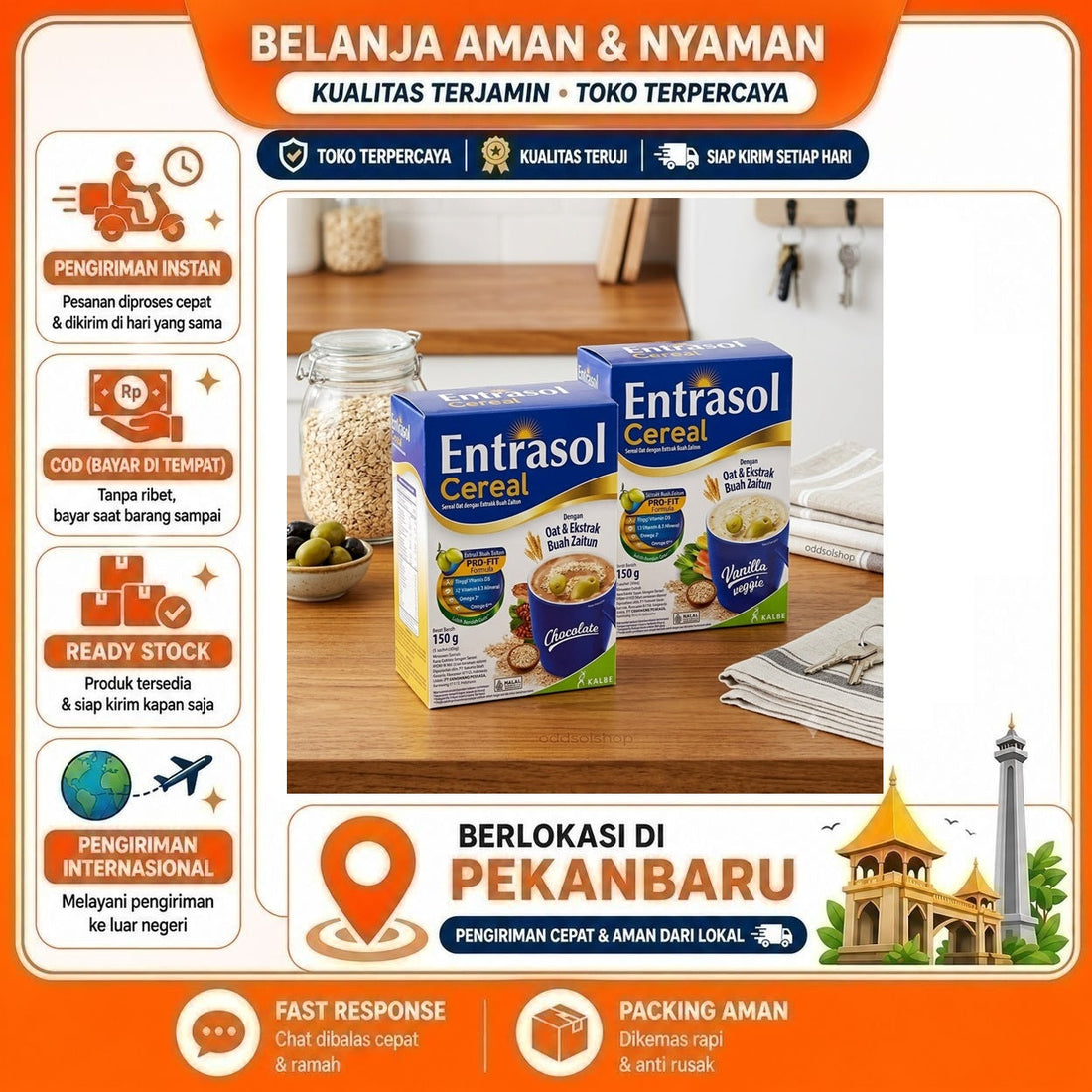 Entrasol Cereal 150 gr, Minuman Serbuk Rasa Cokelat dan Vanila dengan Sereal Oat & Ekstrak Zaitun