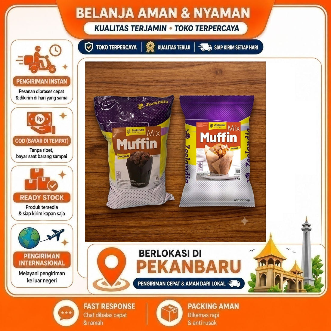 Zeelandia Muffin Mix 1 kg Rasa Vanila dan Cokelat, Tekstur Lembut, Aroma Kuat, Ekonomis, Bahan Kue