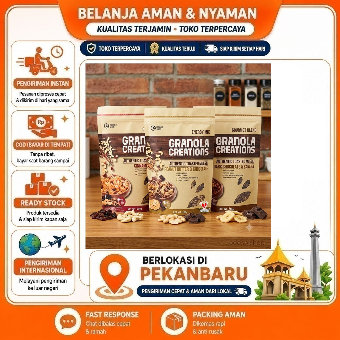 Hundred Seeds Granola Creations 200 gr Granola Sehat dengan Rasa Coklat & Pisang, Tanpa Pengawet COD