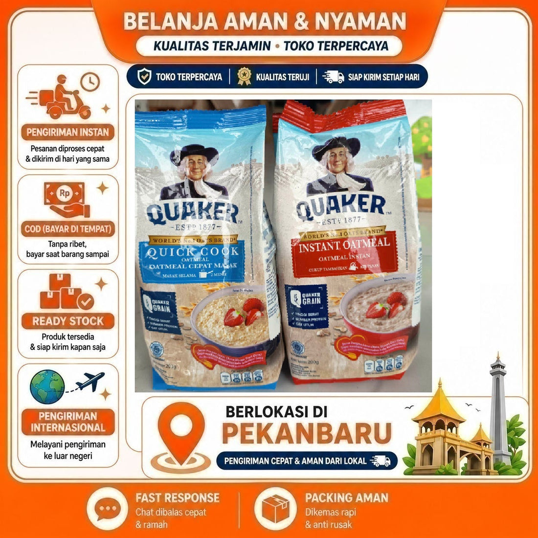 Quaker Instant Oatmeal and Quick Cook Oatmeal 200 gr - Praktis, Tinggi Serat, Larut Tanpa Dimasak