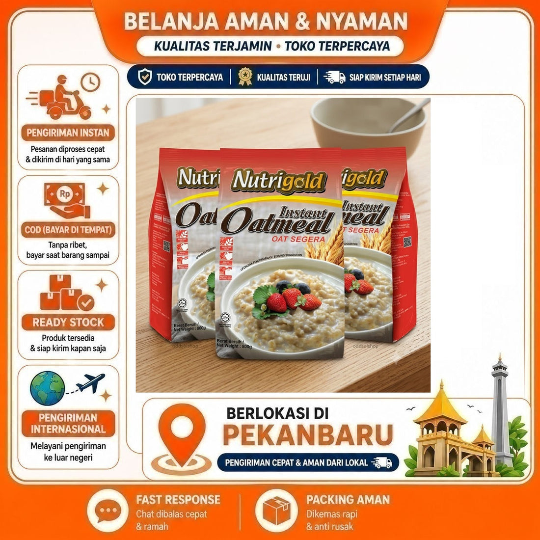 Nutrigold Instant Oatmeal Oat Segera 800 gr Menu Sarapan, Makanan Instan Sehat, Sumber Serat Tinggi