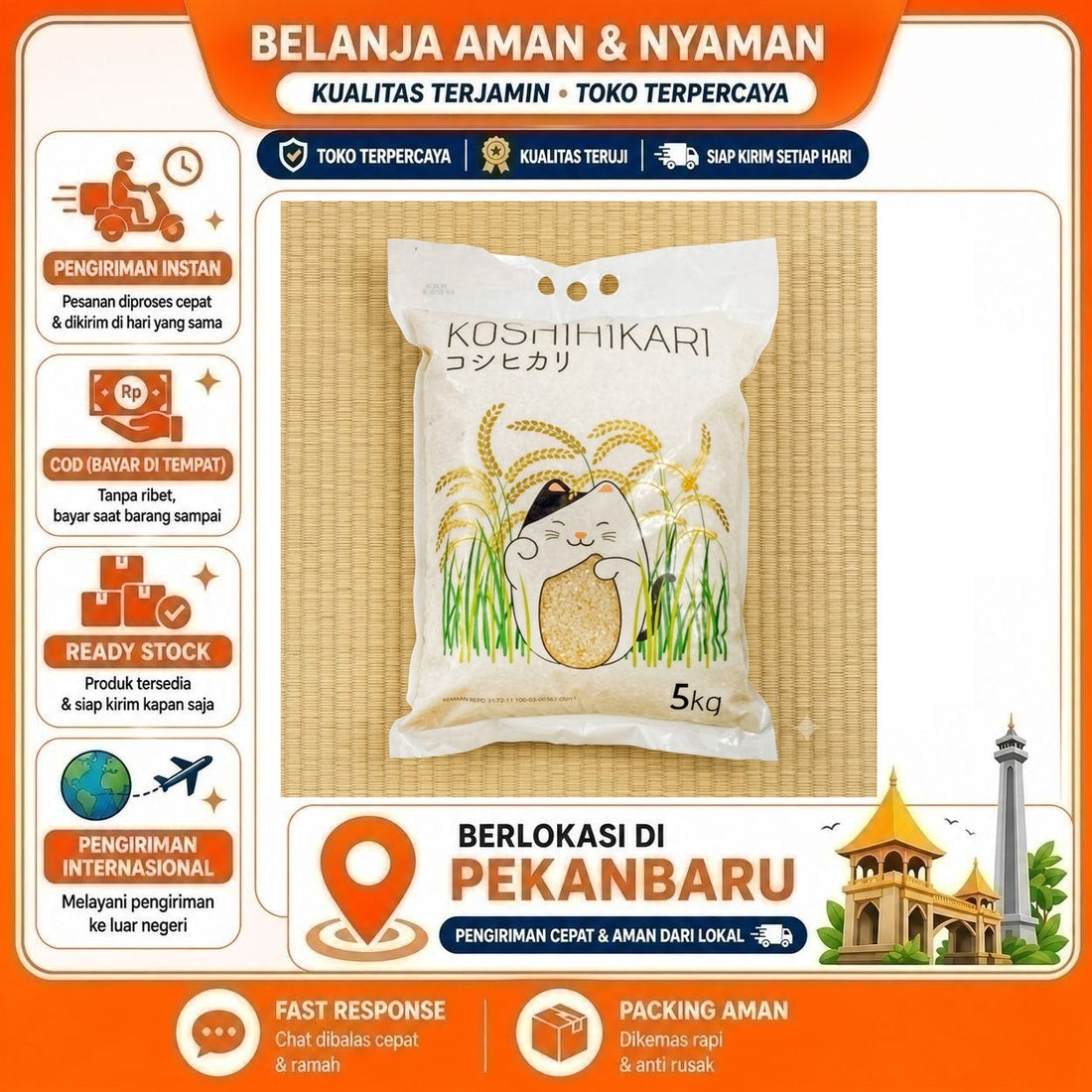 Beras Jepang Koshihikari 5 kg - Lembut, Pulen, Aroma Harum, Kebutuhan Memasak untuk Sushi, Onigiri