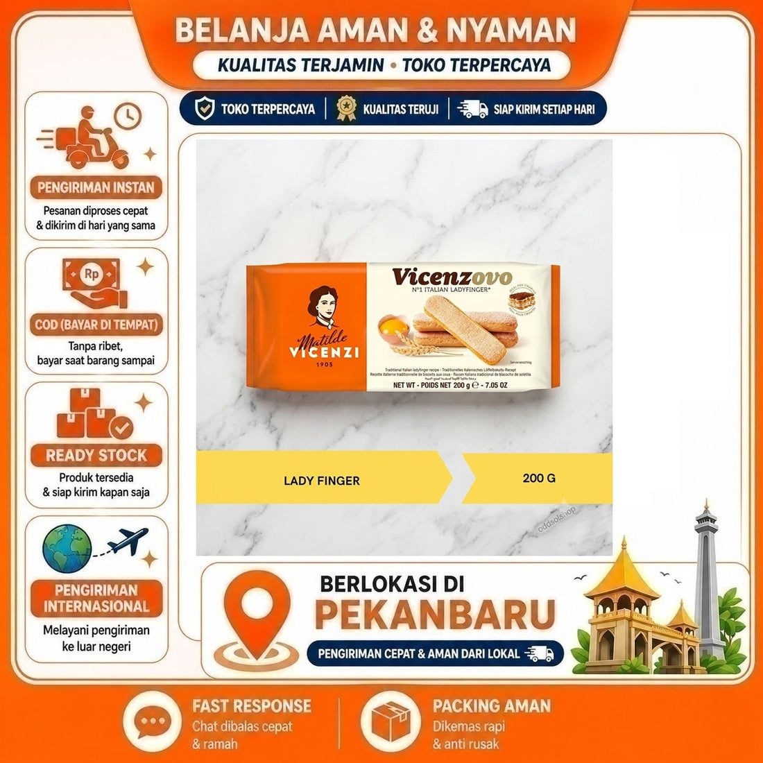 Matilde Vicenzi Vicenzovo Italian Ladyfinger 200 gr Biskuit Sponge Lady Finger Kue Tiramisu Halal