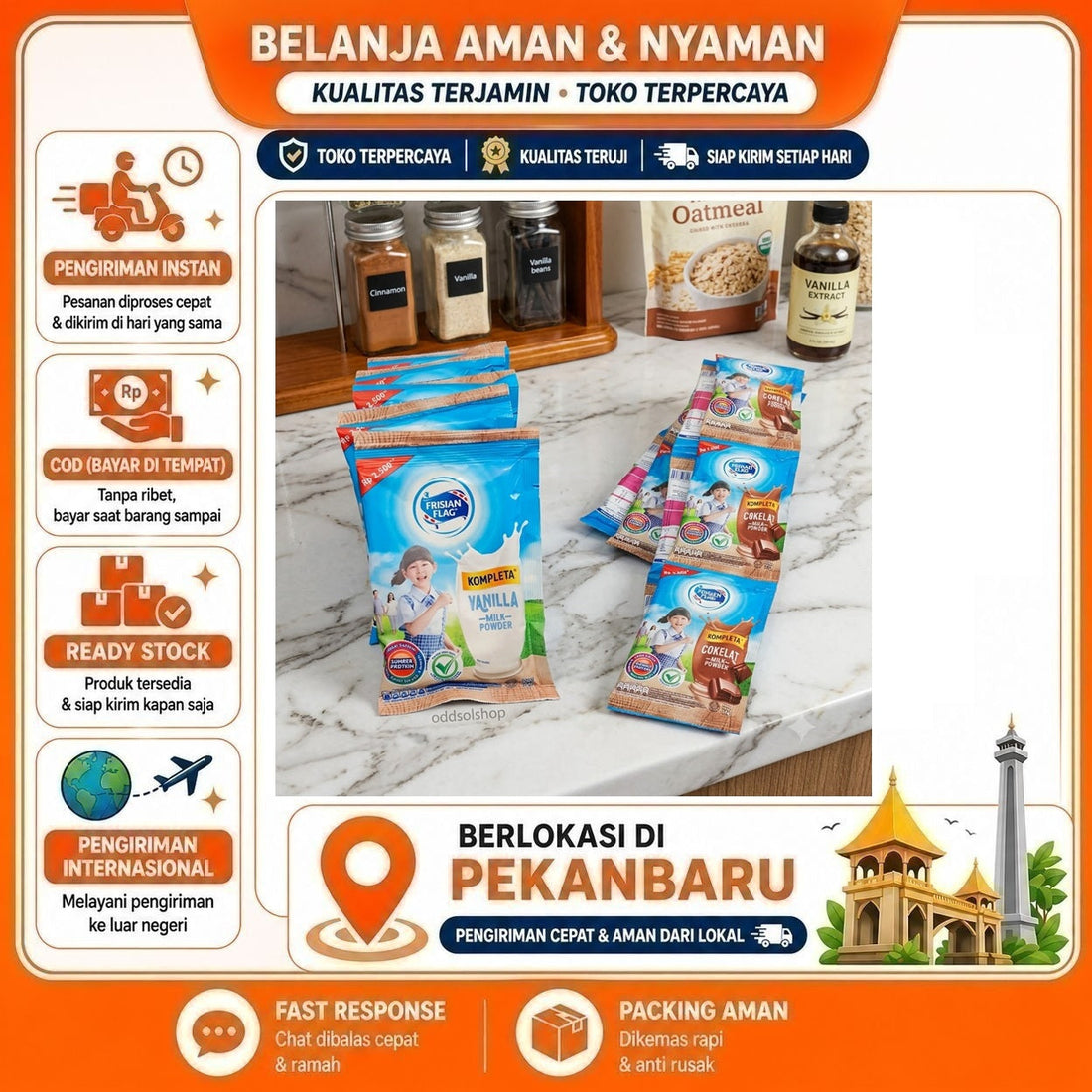 Susu Bubuk Frisian Flag Kompleta Rasa Vanila dan Cokelat 10 Sachet @30g Tinggi Kalsium, Milk Powder