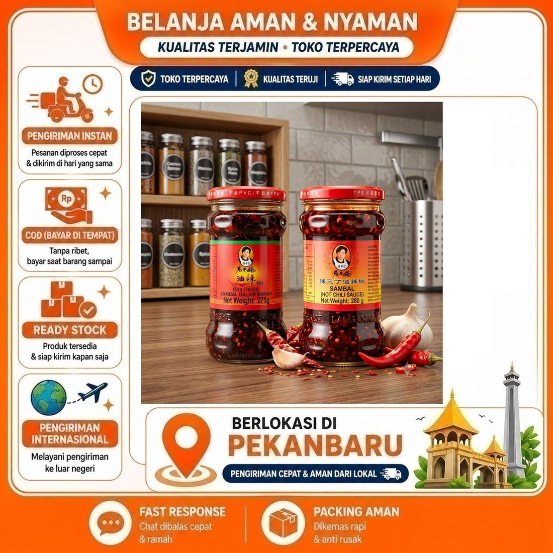 Lao Gan Ma Sambal Minyak Cabai 275 gr dan 280 gr Hot Chili Sauce - Cabe Pedas Gurih, Cocolan Nikmat